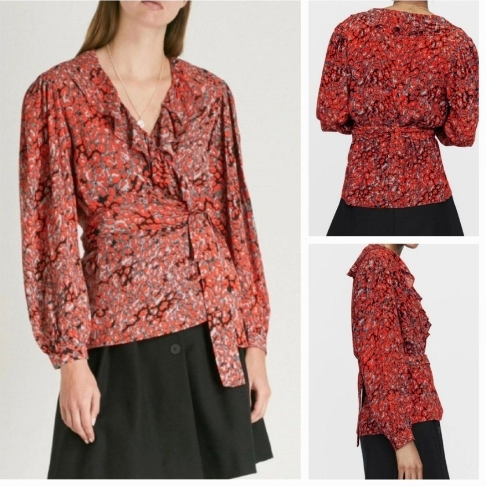 Maje Lito Leopard-Print Wrap Top Sz 1